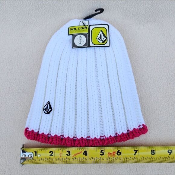 Volcom White with Hot Pink Trim Chunky Knit Beanie - Picture 3 of 10